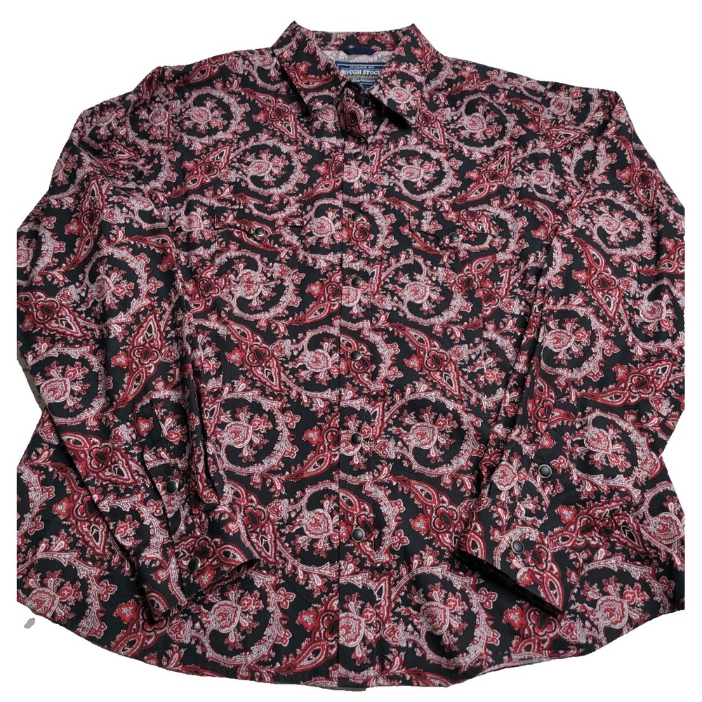 Rough Stock Panhandle Slim Pearl Snap Long Sleeve Paisley Shirt Women's XL